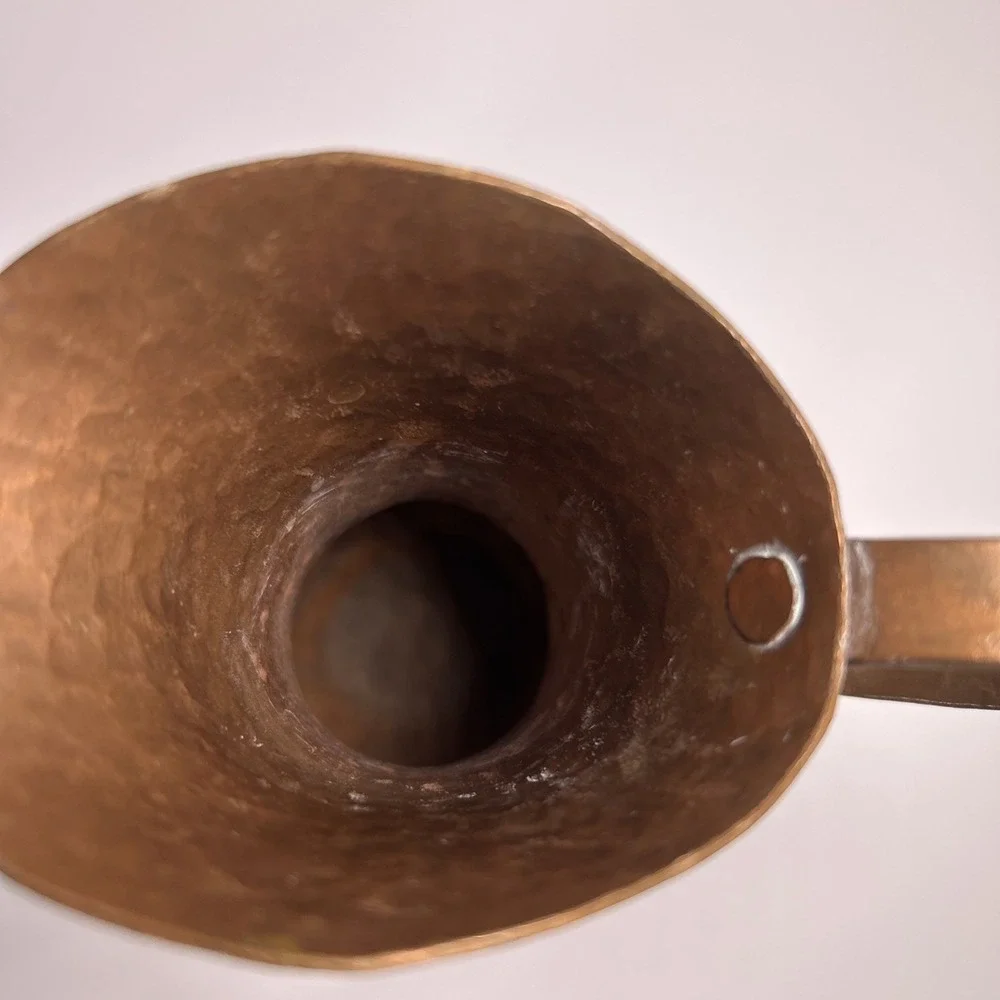Antique Copper Pitcher Hand Hammered With Patina S Handle